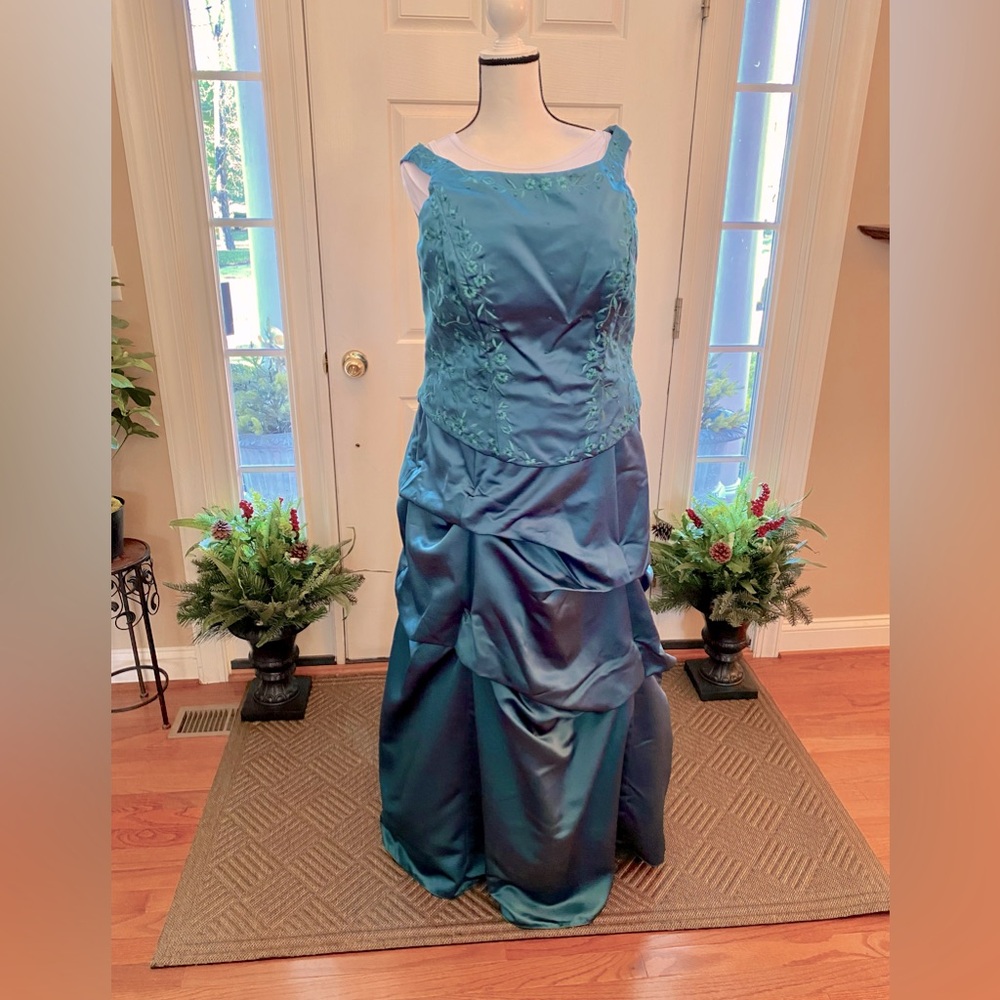 Teal Embroidered Formal Gown
